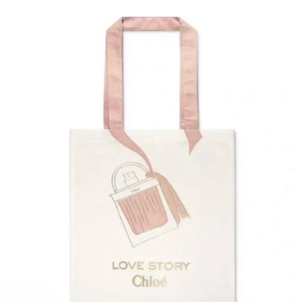 NWT Chloe Cream and Pink Tote Bag with Graphic Design